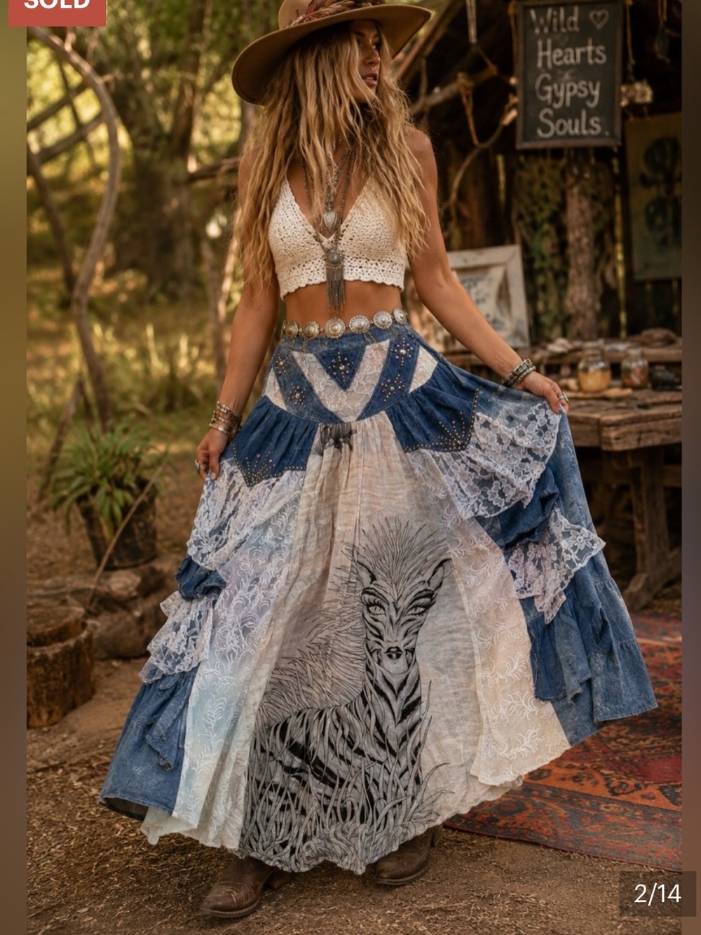 OOAK Patchwork Zebra Maxi Skirt | Reworked Denim, and Lace | One-of-a-Kind